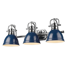Golden 3602-BA3 CH-NVY - Yep by Golden Lighting Duncan 3-light Vanity in Chrome and Navy Blue shade